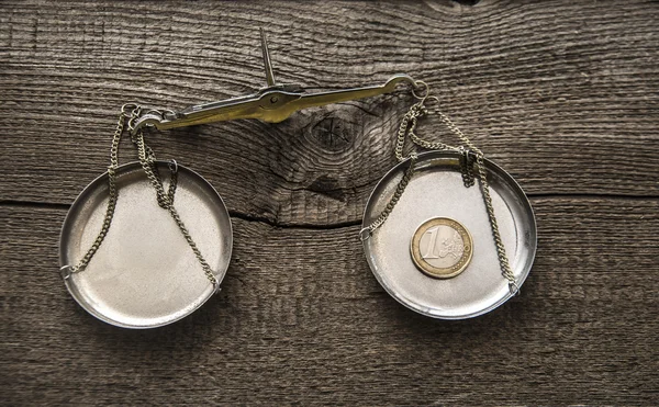 Euro Coin  on metal aged scales. — Stock Photo, Image