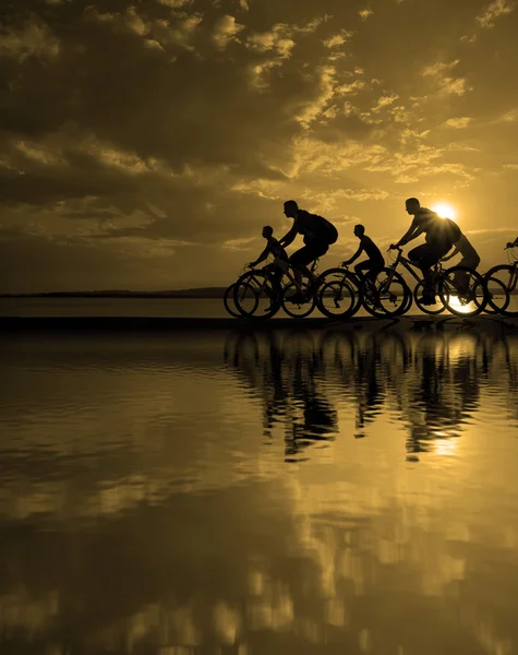 Спортивные друзья на велосипедах — стоковое фото