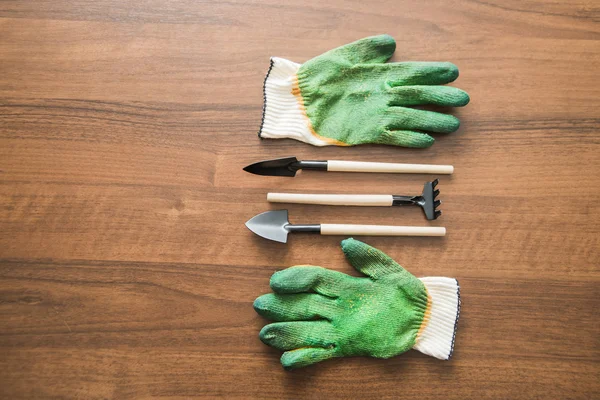 Sarung tangan, menyapu dan dua sekop — Stok Foto
