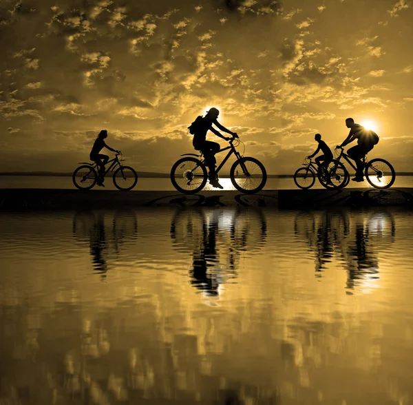 Sportig sällskap av vänner på cyklar — Stockfoto