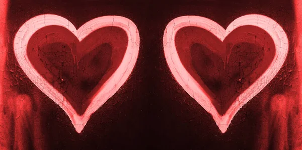 Corações Vermelhos Pintados Uma Parede Concreto Símbolo Amor Feliz Dia — Fotografia de Stock