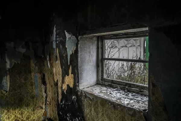 Vista Dalla Vecchia Finestra Bruciato Casa Vetro Brocken — Foto Stock