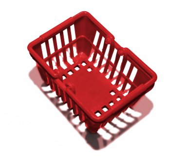  Arka planda boş plastik alışveriş sepeti var. en üstteki görünüm.