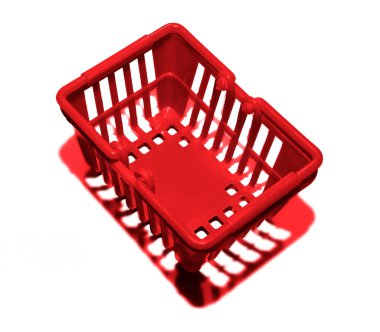  Arka planda boş plastik alışveriş sepeti var. en üstteki görünüm.