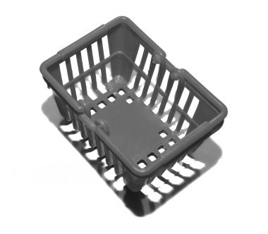  Arka planda boş plastik alışveriş sepeti var. en üstteki görünüm.