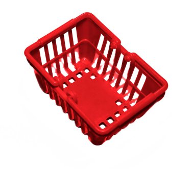  Arka planda boş plastik alışveriş sepeti var. en üstteki görünüm.