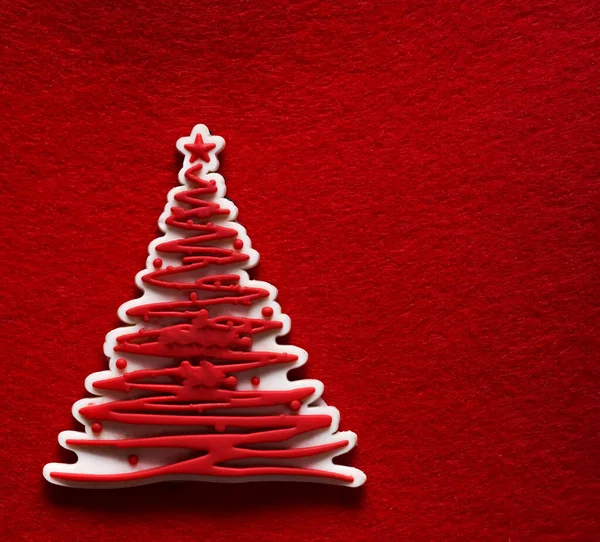 Símbolo Árvore Natal Renda Brinquedo Estrela Vermelha Fundo Material Vermelho — Fotografia de Stock