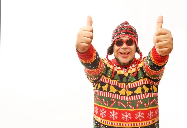 Julglädje Jultradition Gott Nytt Med Partiet Vinterkläder Jultröja Hipster Skäggig — Stockfoto