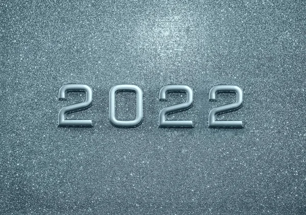 2022 Gelukkig Nieuwjaar Zilver Metalen Nummer Grijze Zilveren Achtergrond Lege — Stockfoto