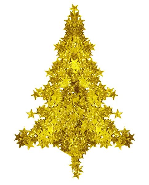 紙の背景に孤立したクリスマスツリーの形で金色のコンフェッティがたくさんあります — ストック写真