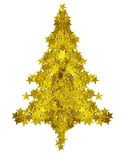 Vele Gouden Confetti Vorm Van Kerstboom Geïsoleerd Papieren Achtergrond — Stockfoto