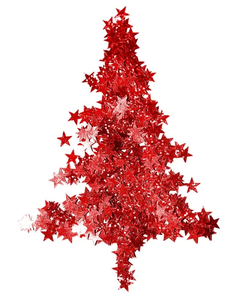 Vele Gouden Confetti Vorm Van Kerstboom Geïsoleerd Papieren Achtergrond — Stockfoto