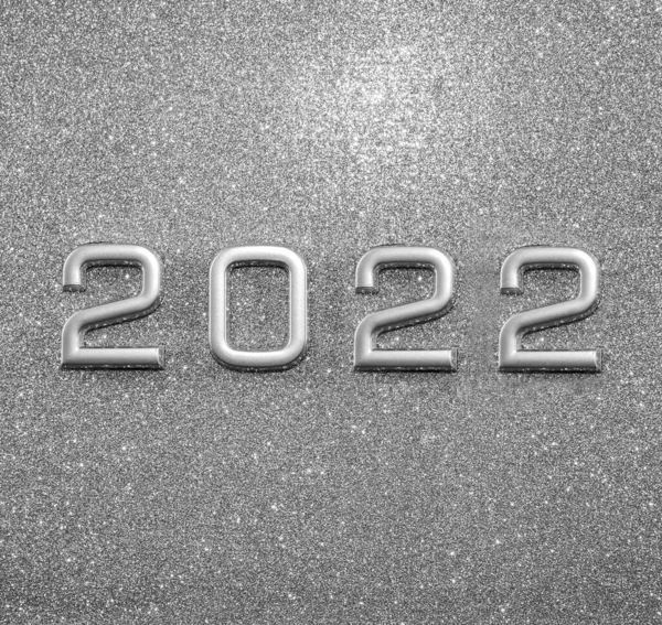 2022 Feliz Ano Novo Número Metal Prata Cinza Fundo Prata — Fotografia de Stock
