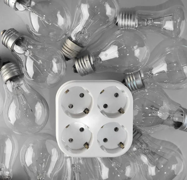 socket quadruple and many lamp bulb.