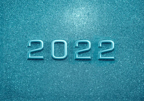 2022 Gelukkig Nieuwjaar Zilver Metalen Nummers Grijze Zilveren Achtergrond Lege — Stockfoto