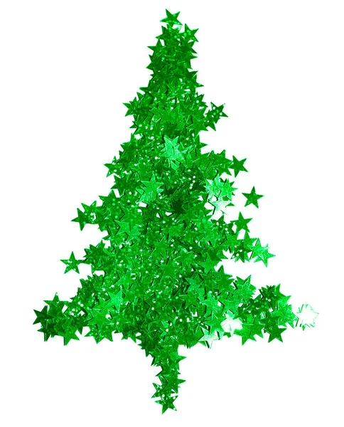 Muitos Confetes Dourados Forma Árvore Natal Isolado Fundo Papel Azul — Fotografia de Stock