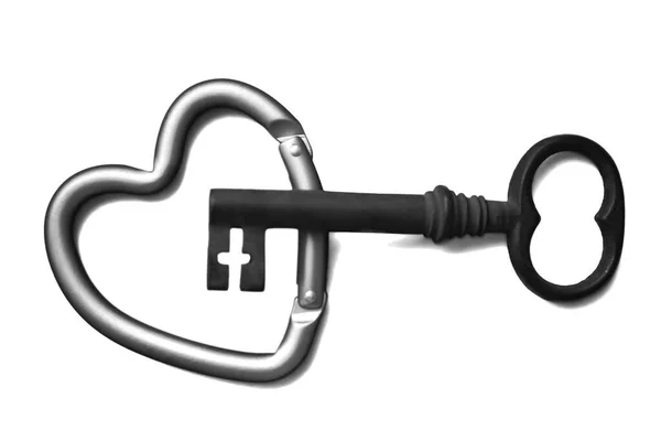 Rostiger Schlüssel Liegt Auf Einem Federhaken Herzform Geheimnis Der Liebe — Stockfoto
