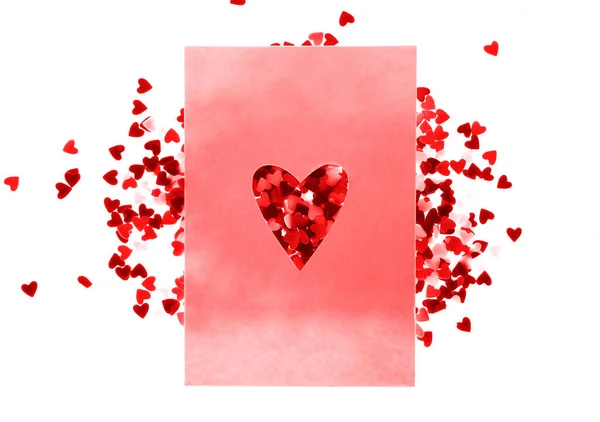 Порожня Листівка Тексту Лютого Днем Святого Валентина Паперова Листівка Лежить — стокове фото