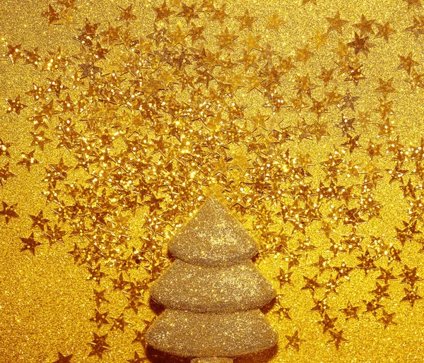 Julgran Gjord Stjärnor Glitter Konfetti Semester Bakgrund Gratulationskort Utsikt Ovanifrån — Stockfoto