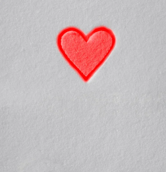 Top View Fresh Snow Print Red Heart Happy Valentines Day — Stock Photo, Image