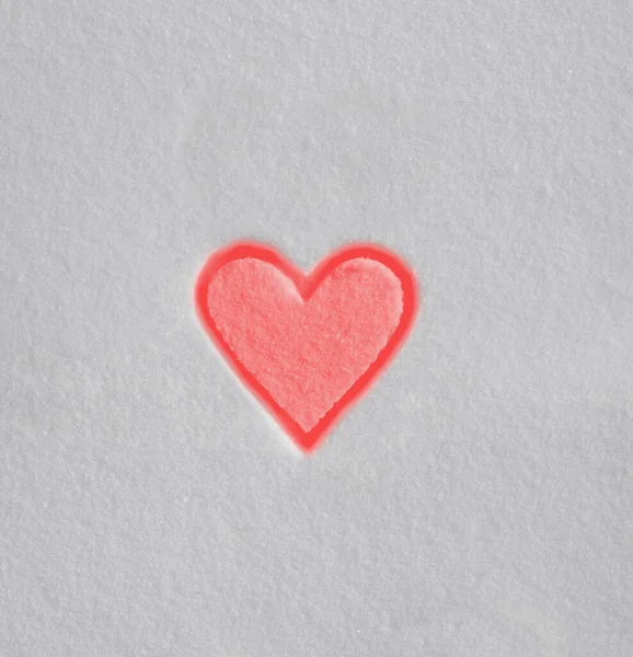 Horní Pohled Čerstvý Sníh Otisk Červeného Srdce Šťastný Valentýn Únor — Stock fotografie