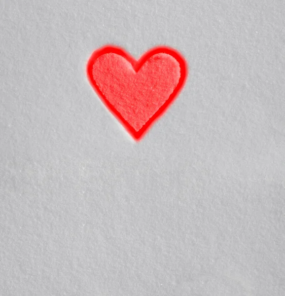 Top View Fresh Snow Print Red Heart Happy Valentines Day — Stock Photo, Image