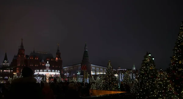 Рождество Москве Россия Красная Площадь Станция Метро Здание Исторического Музея — стоковое фото