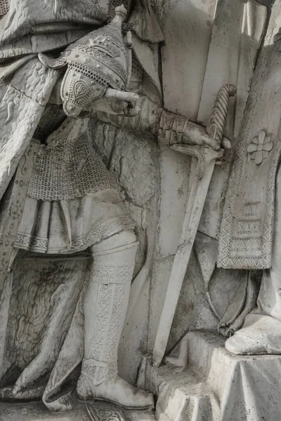 Detail Statue Warrior Medieval Knight Rock Statue Medieval Armor Soldier — Stock Photo, Image