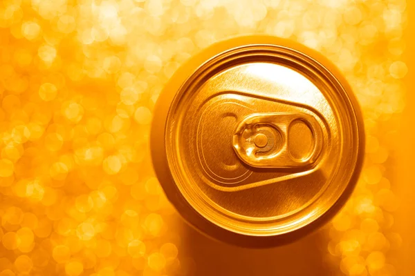 Top View Aluminum Soda Beer Can Isolated Bokeh Background Empty — Stock Photo, Image