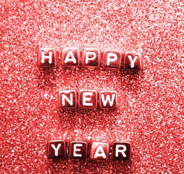 Buon Anno Nuovo Scritto Con Cubi Alfabeto Perline Sfondo Glitter — Foto Stock