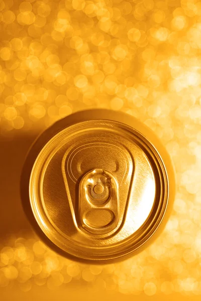 Top View Aluminum Soda Beer Can Isolated Bokeh Background Empty — Stock Photo, Image