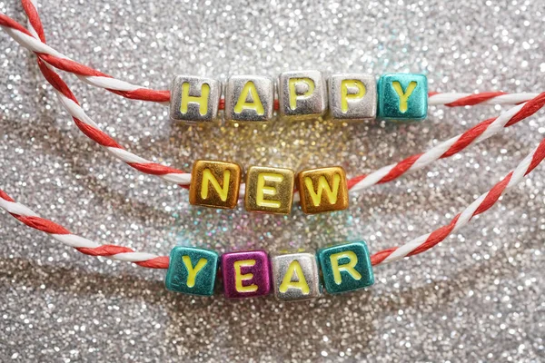 Happy New Year 2021 Written Colorful Cubes Alphabet Beads Glitter — Stock Photo, Image