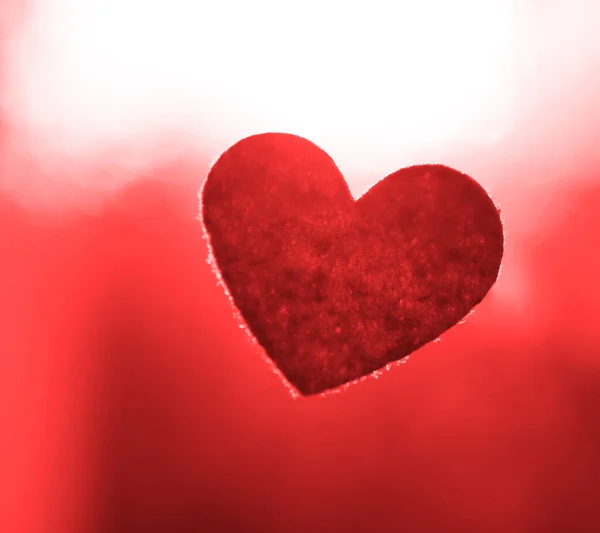 Corazón Rojo Sobre Fondo Rojo Rayos Sol Puesta Salida Del — Foto de Stock