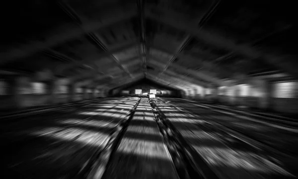 Blurred Image Abandoned Ruined Former Cowshed Brick Building Leaking Roof — Stock Photo, Image