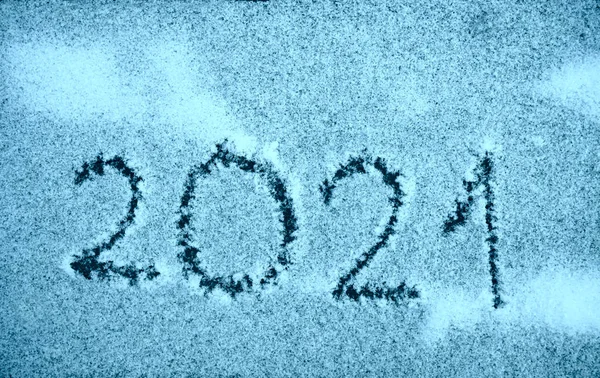 Snow Inscription 2021 Happy New Year Holiday Background Top View — Stock Photo, Image