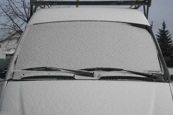 Essuie Glaces Une Voiture Couverte Neige Bus Saison Hiver Vue — Photo