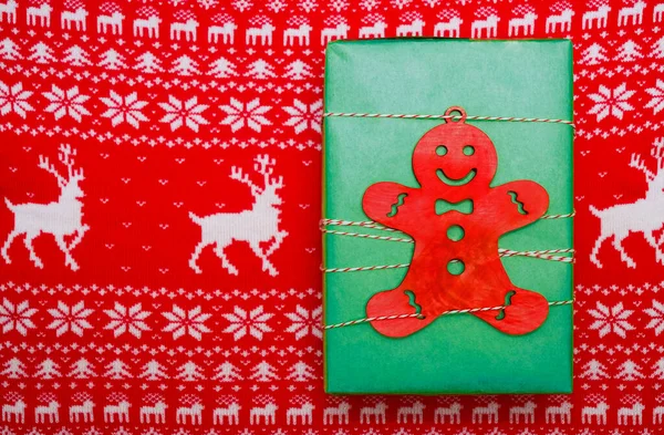 Концепция Рождества Нового Года Деревянный Знак Пряничного Печенья Подарочная Коробка — стоковое фото