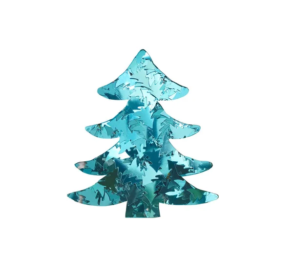 Viele Blaue Konfetti Form Eines Weihnachtsbaums Auf Weißem Hintergrund — Stockfoto