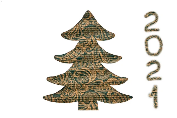クリスマスツリーの形で緑のパターン 2021幸せな新年と陽気なクリスマス 白い背景に隔離され — ストック写真