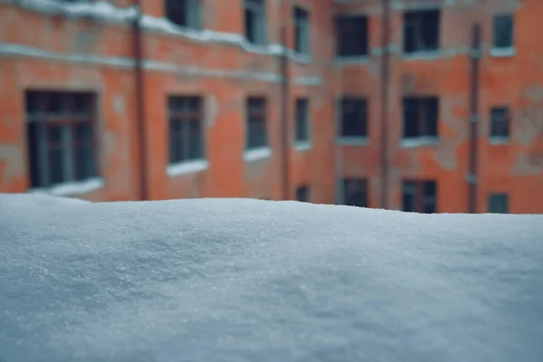 Old Residential Window Snow Landscape Snowdrift Window Abstract Winter Backdrop — Stock Photo, Image