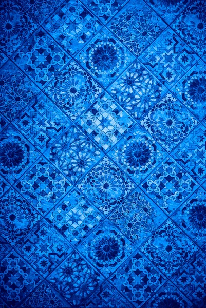 Blauen Marokkanischen Fliesen Hintergrund Traditionelle Portugiesische Dekorative Azulejos Fliesen — Stockfoto
