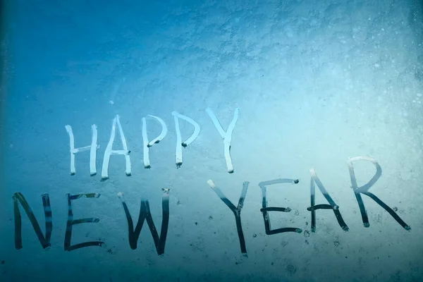 Šťastný Nový Rok 2021 Text Napsaný Skle Okna — Stock fotografie