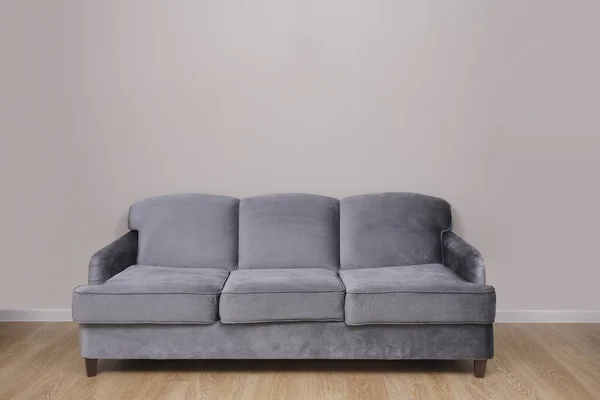 Interior Blue Color Coach Empty Textile Sofa Gray Wall Yellow — Stock Photo, Image