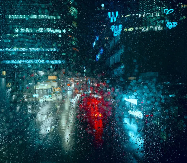 Moscow Night Rain Drops Glass — Stock Photo, Image