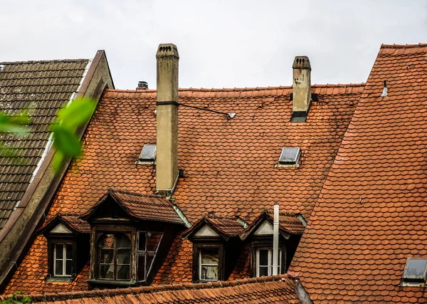 Braunes Altes Dach Dachziegel Europäisches Haus Dachziegel Orangefarben Dachgeschossfenster Bamberg — Stockfoto