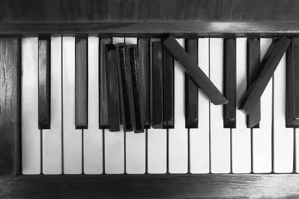Plan Rapproché Vieux Clavier Piano Abandonné Vue Dessus — Photo
