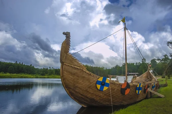 Longship - A Viking longboat. Drakkar boat. Viking transport ship