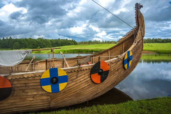 Hosszúhajó Egy Viking Csónak Drakkar Hajó Viking Szállítóhajó — Stock Fotó