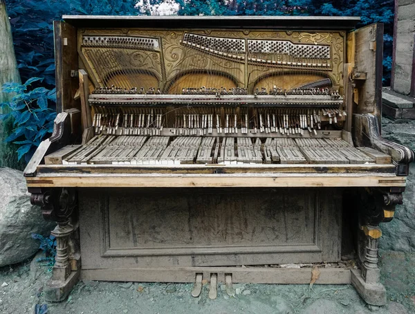 Vieux Piano Outdoor Ruiné Image Photo Haute Qualité Instrument Musique — Photo