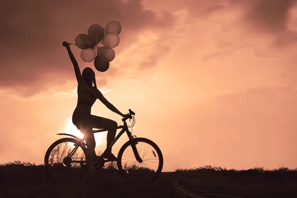 Jeune Fille Robe Sexy Équitation Vélo Volant Ballons Air — Photo